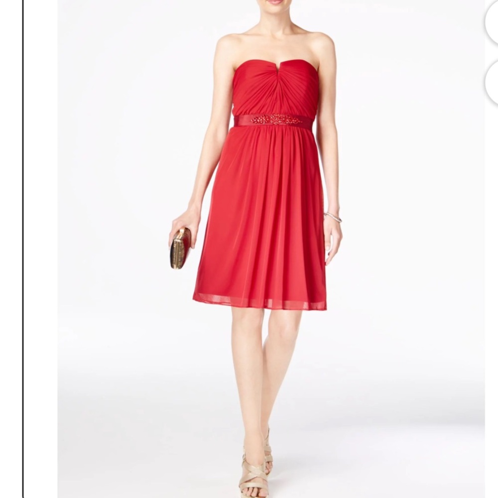 ADRIANNA PAPELL Dress Maroon Red Strapless Beaded Pleated Lined Evening SZ 2